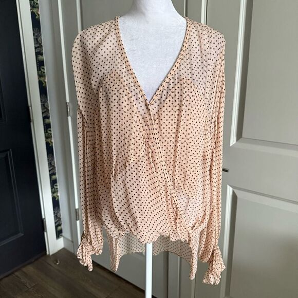 All Saints Draped Chiffon Polka Dot Penny Long Sleeve Blouse Size 6 - Picture 2 of 7